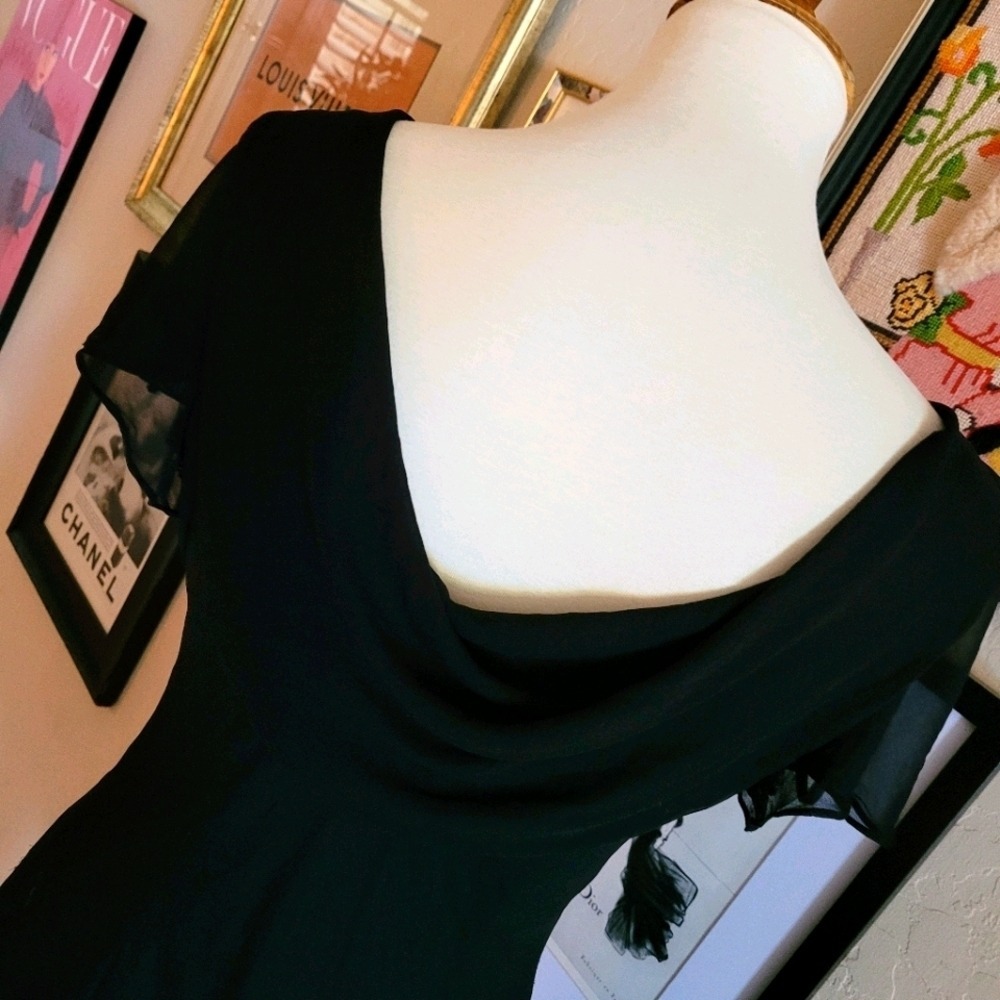 Robbie Bee 90s Black Floral Embroidered 2 Piece Peplum Top and Midi Skirt Set - Picture 7 of 9